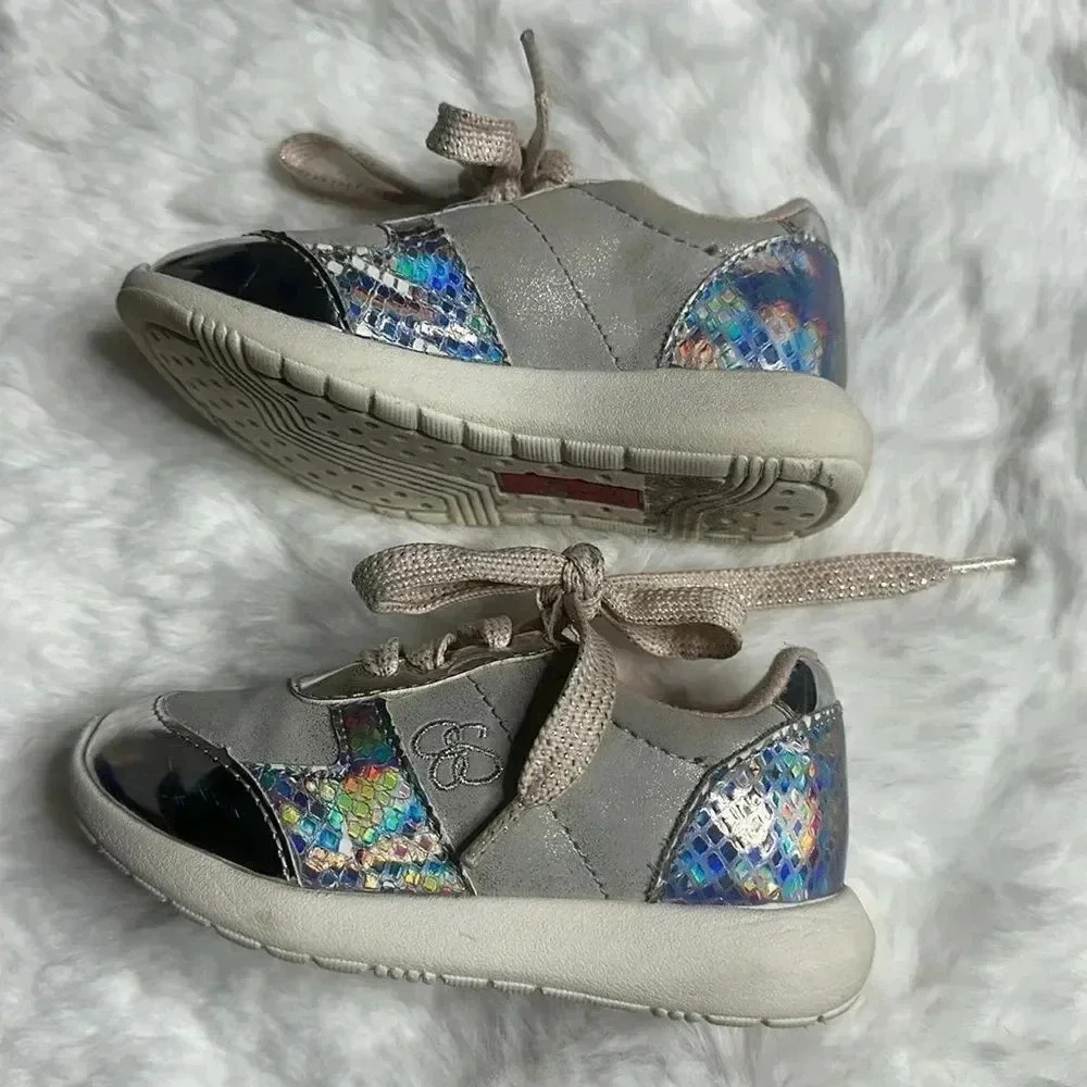 Pink and silver Jessica Simpson tennis shoes size 7M,